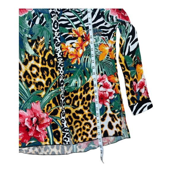John Mark Button Down Shirt Floral Zebra Leopard Bold Colorful Print Top Small - Picture 11 of 12